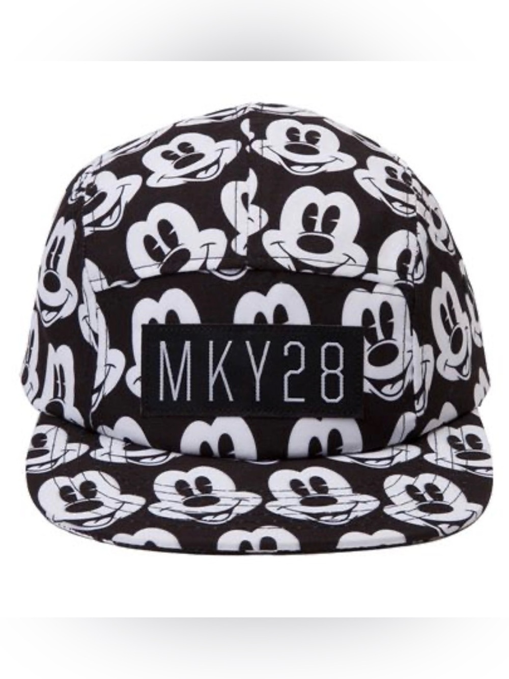 MKY28 Mickey Mouse Black White Allover Print 5-Panel Snapback Hat Disney